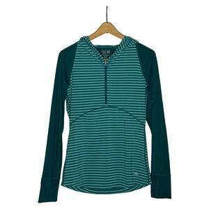 Mountain Hardwear Wick.Q Striped Hoodie Women’s M Teal Long Sleeve Activewear